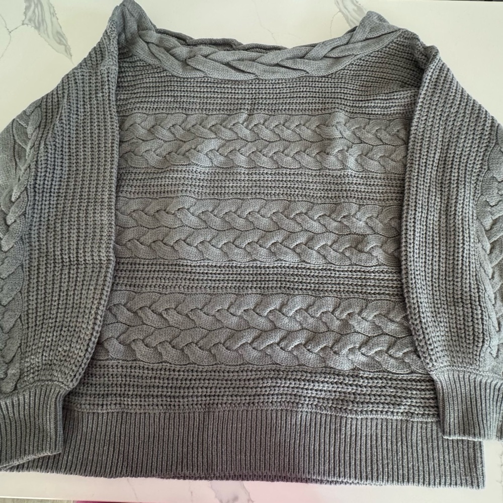 VENUS Gray Cable-Knit off-shoulder  Neck Sweater